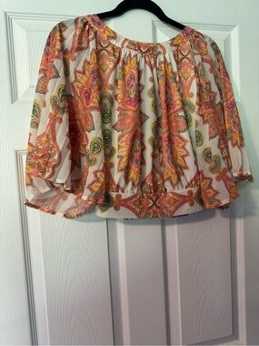 Flying Tomato White Top with Orange, Pink & Yellow Paisley